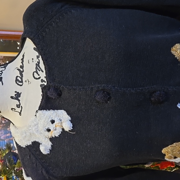 Vintage Michael Simon Black Cardigan with Cat Design - Picture 2 of 9